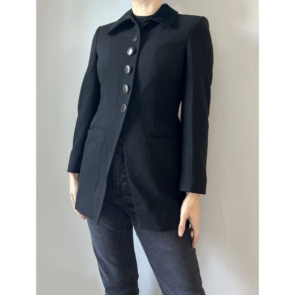 Vintage 90s Jaeger Blazer US 6 Wool Velvet Black Preppy Military Old Money Y2K - Picture 2 of 12